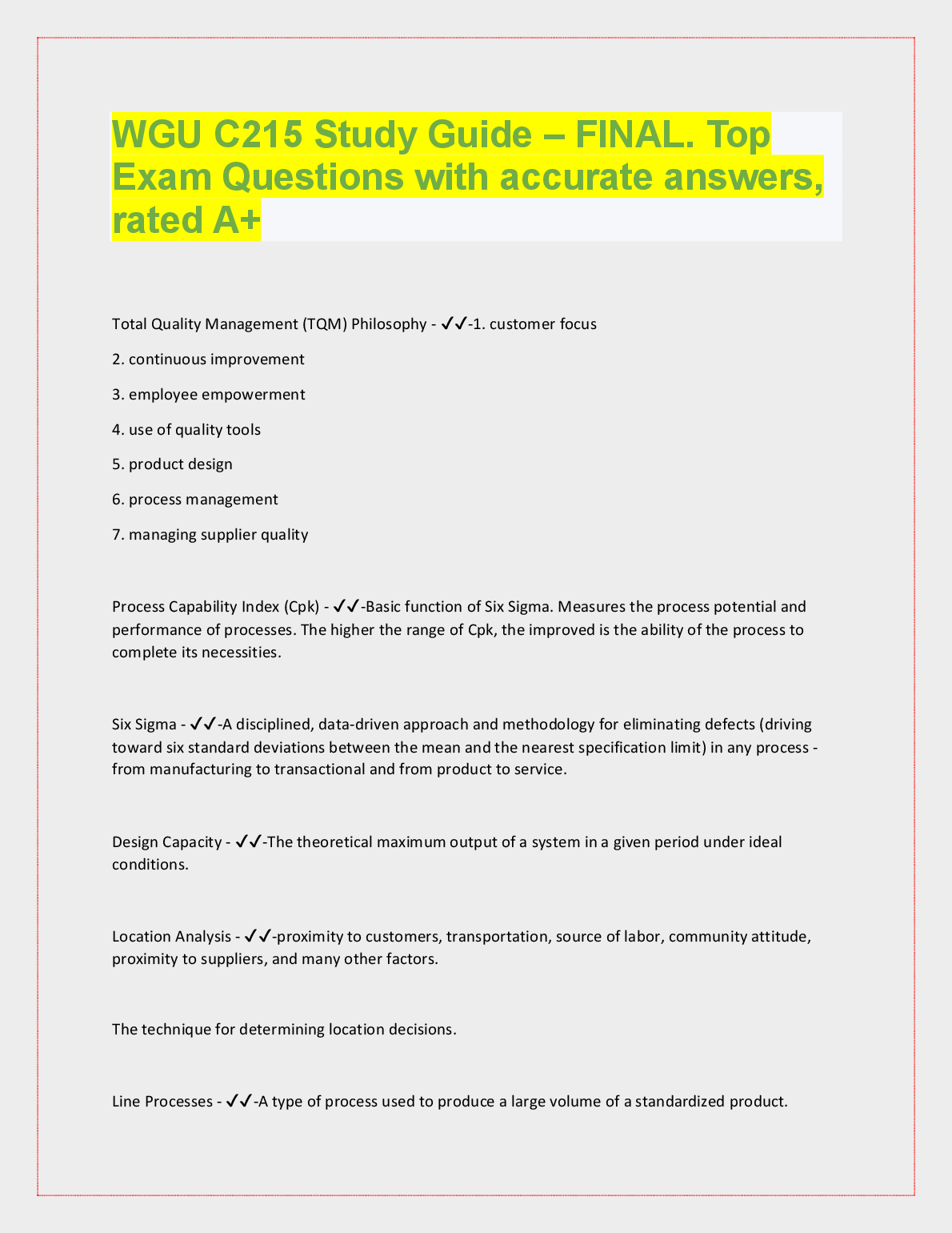 WGU C215 Final Exam Study Guide & Answer Key