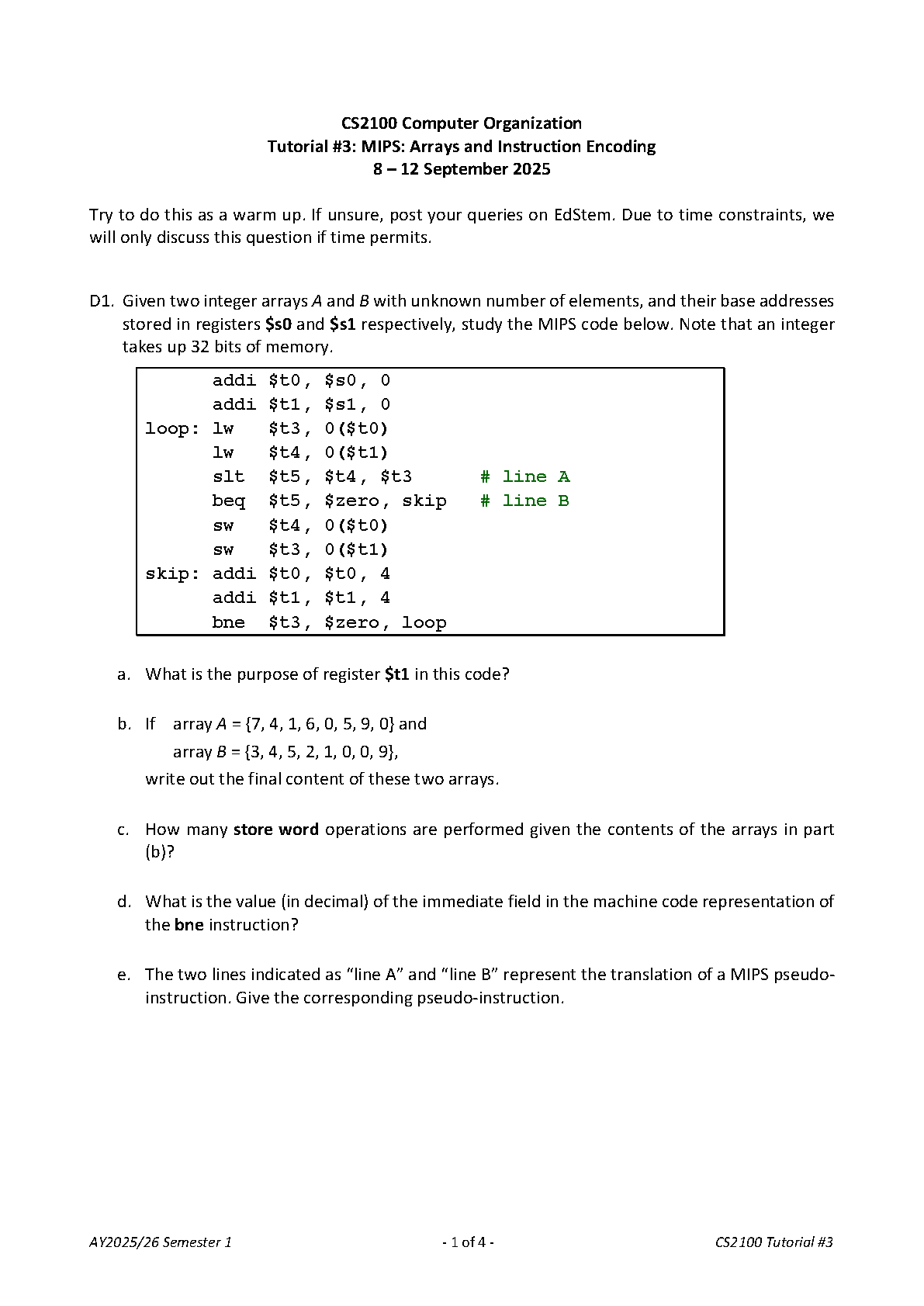 CS2100 MIPS Arrays & Instruction Encoding Guide 2025/26 IMG-1