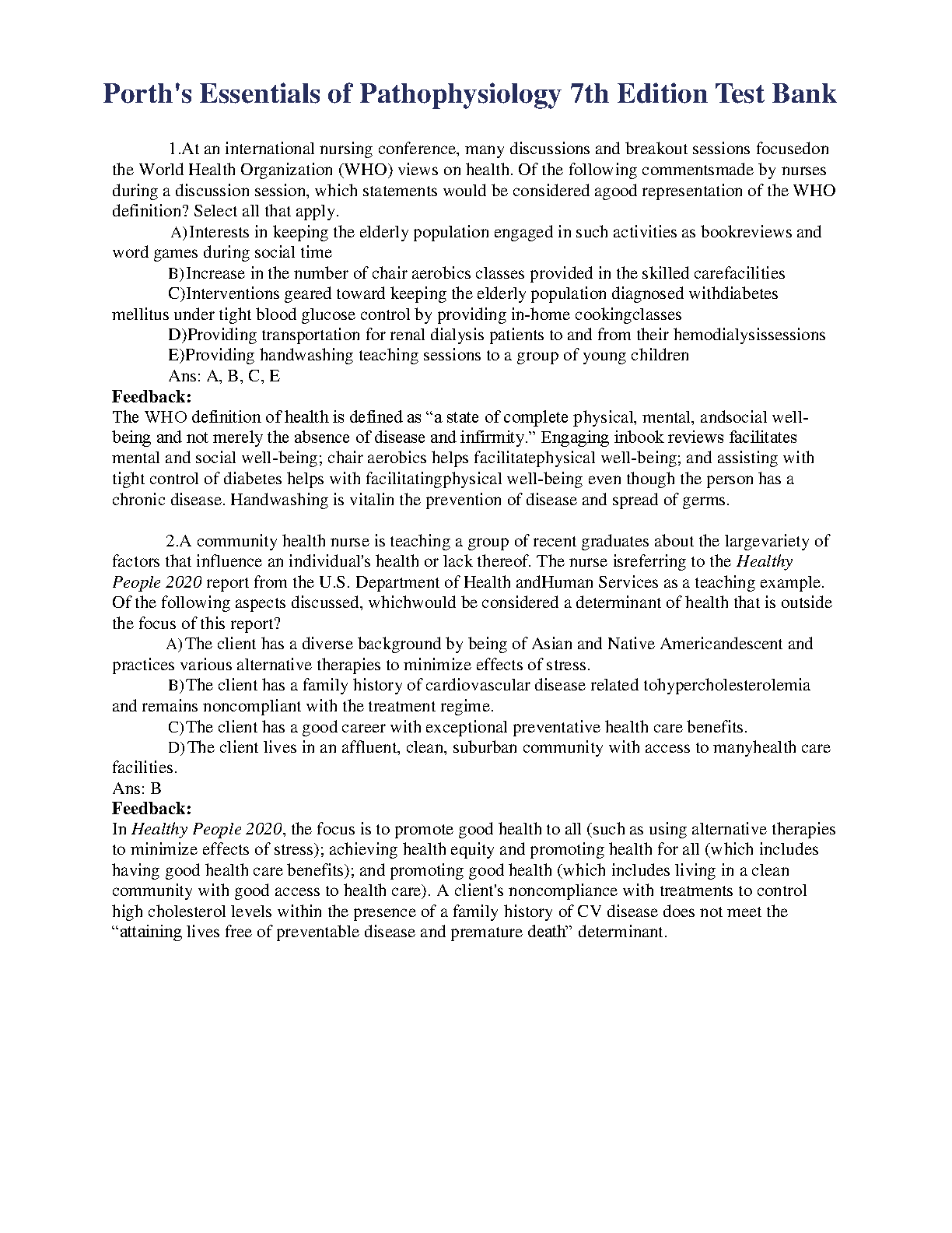 Pathophysiology Test Bank Porth 5th Ed 2026/27