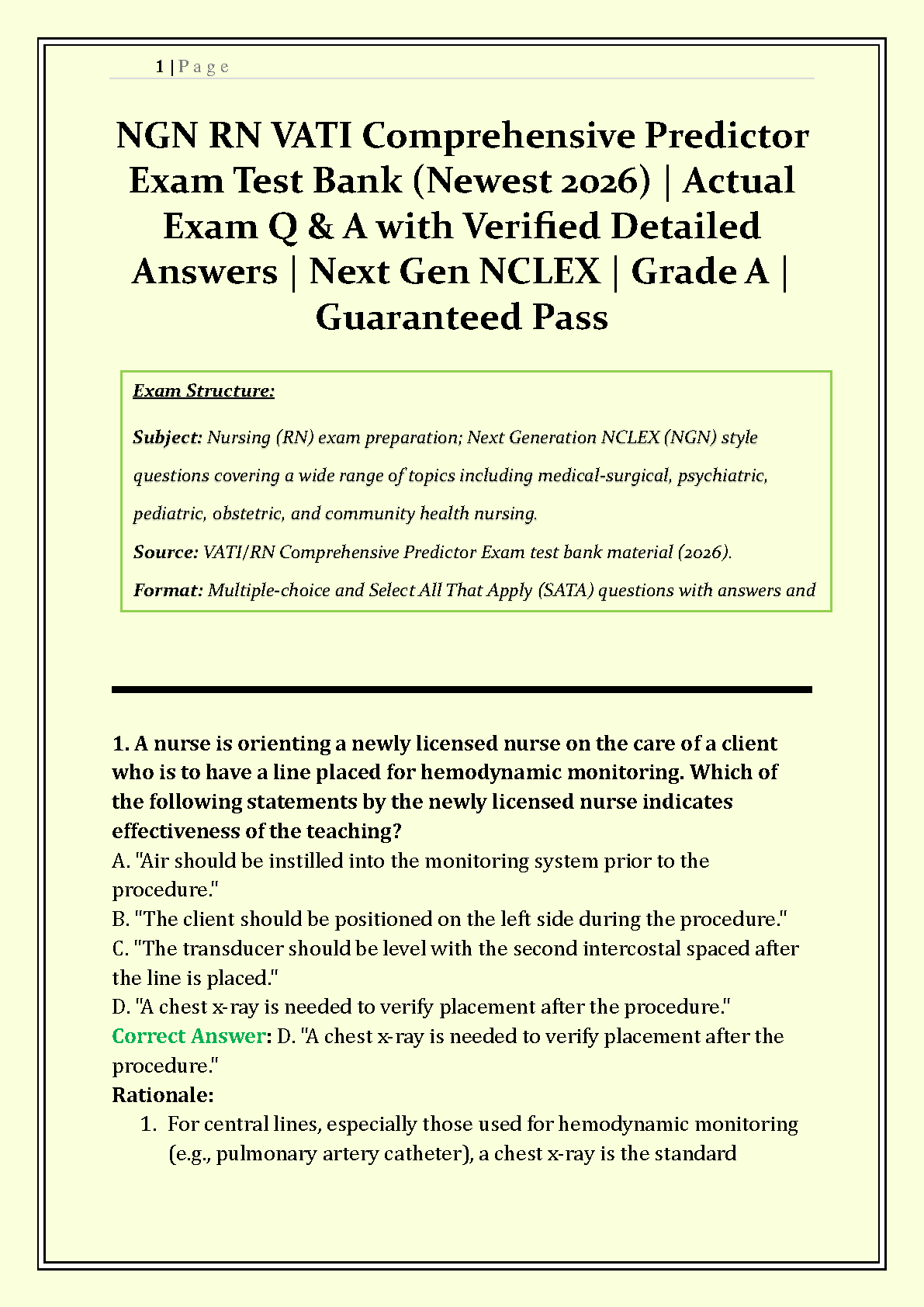 ATi Vati RN Predictor 2026 NGN Test Bank With Answer Key