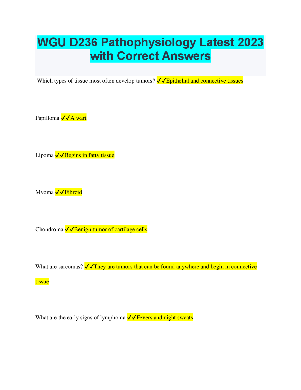 WGU D236 Pathophysiology Questions and Answers 2023/2024