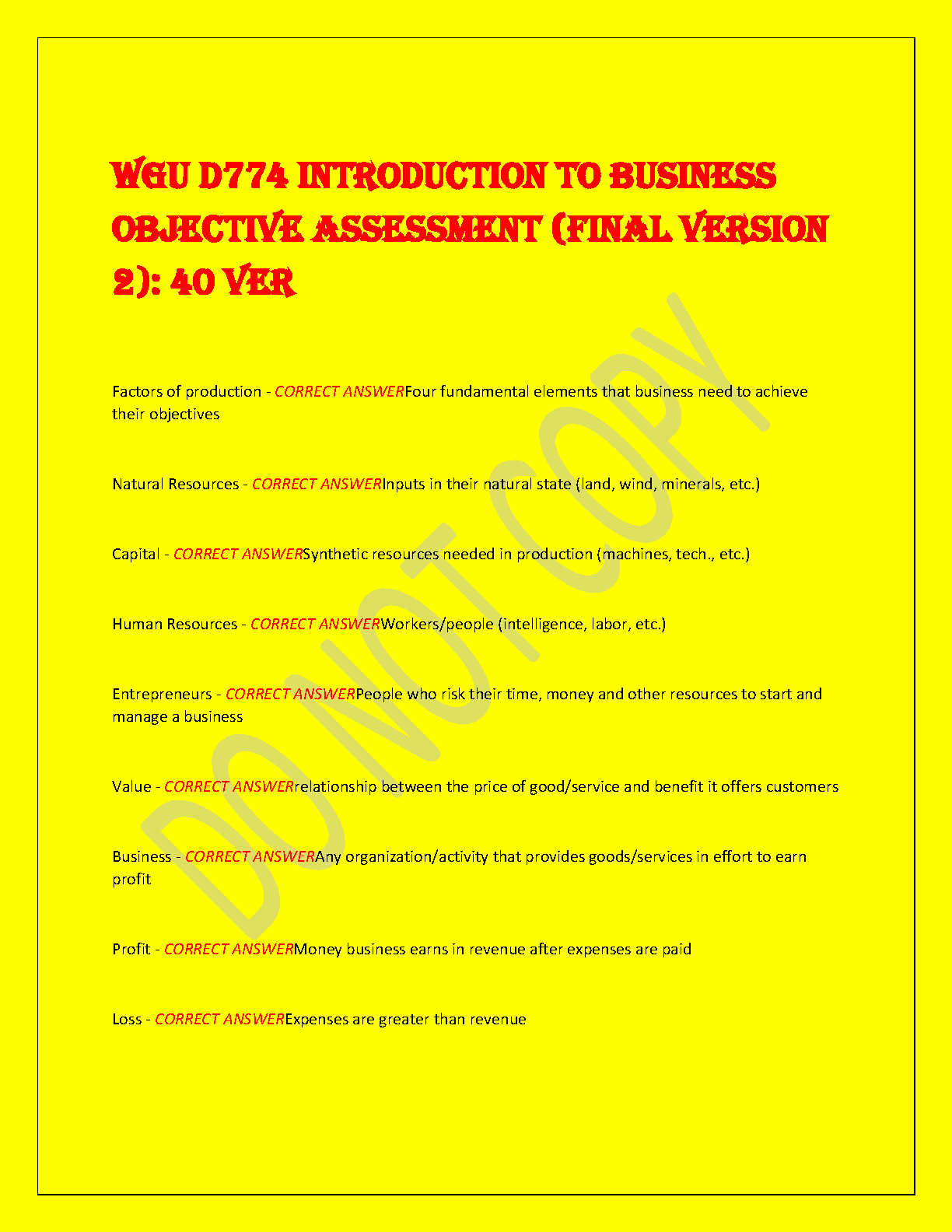 WGU D774 Intro to Business Test Bank Final V2 Verified Answers IMG-1
