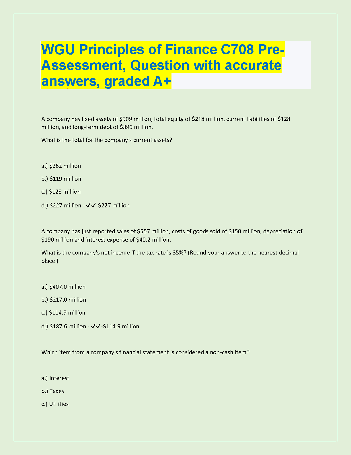 WGU C701 Principles of Finance Exam Prep Guide with Model Answers