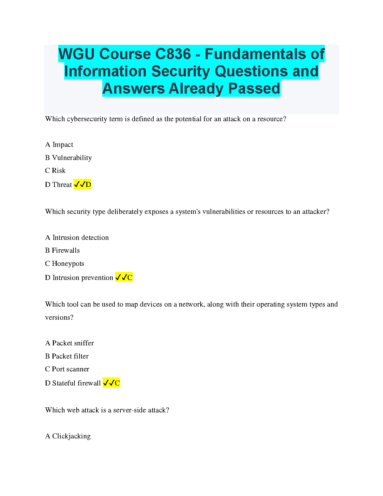 WGU C836 InfoSec Exam Prep: Questions & Answers 2024-2025