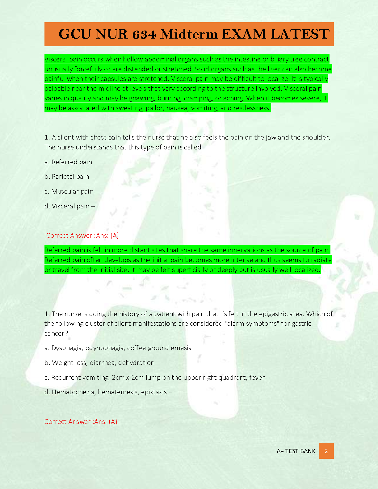 NUR 634 Midterm Test Bank 2026 Solutions