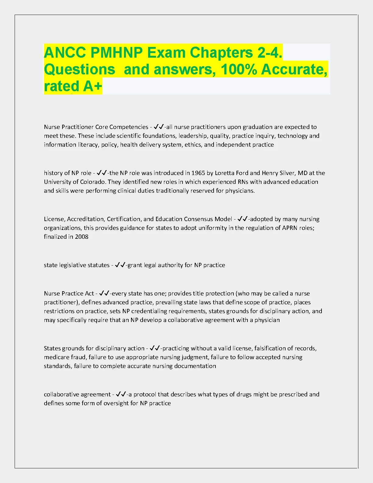 ANCC PMHNP Exam Ch 2-4 Questions Answers 2026/27 Prep IMG-1