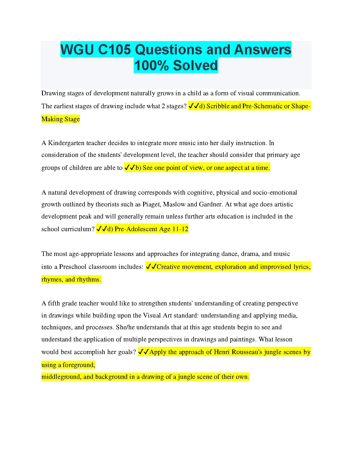 WGU C105 Exam Qs & A's 2023-24 | Full Solution Guide