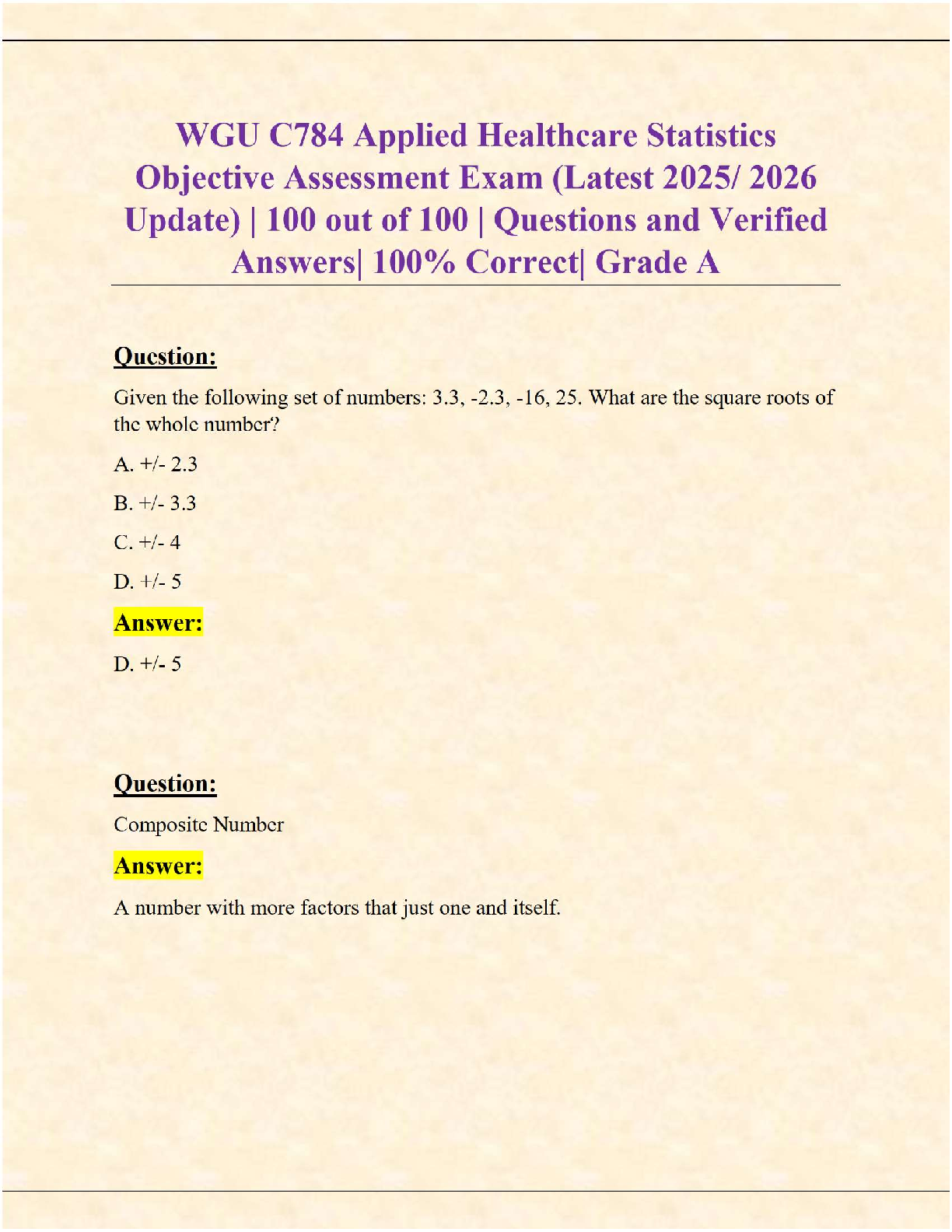 WGU C784 Applied Healthcare Statistics Exam Solutions 2025