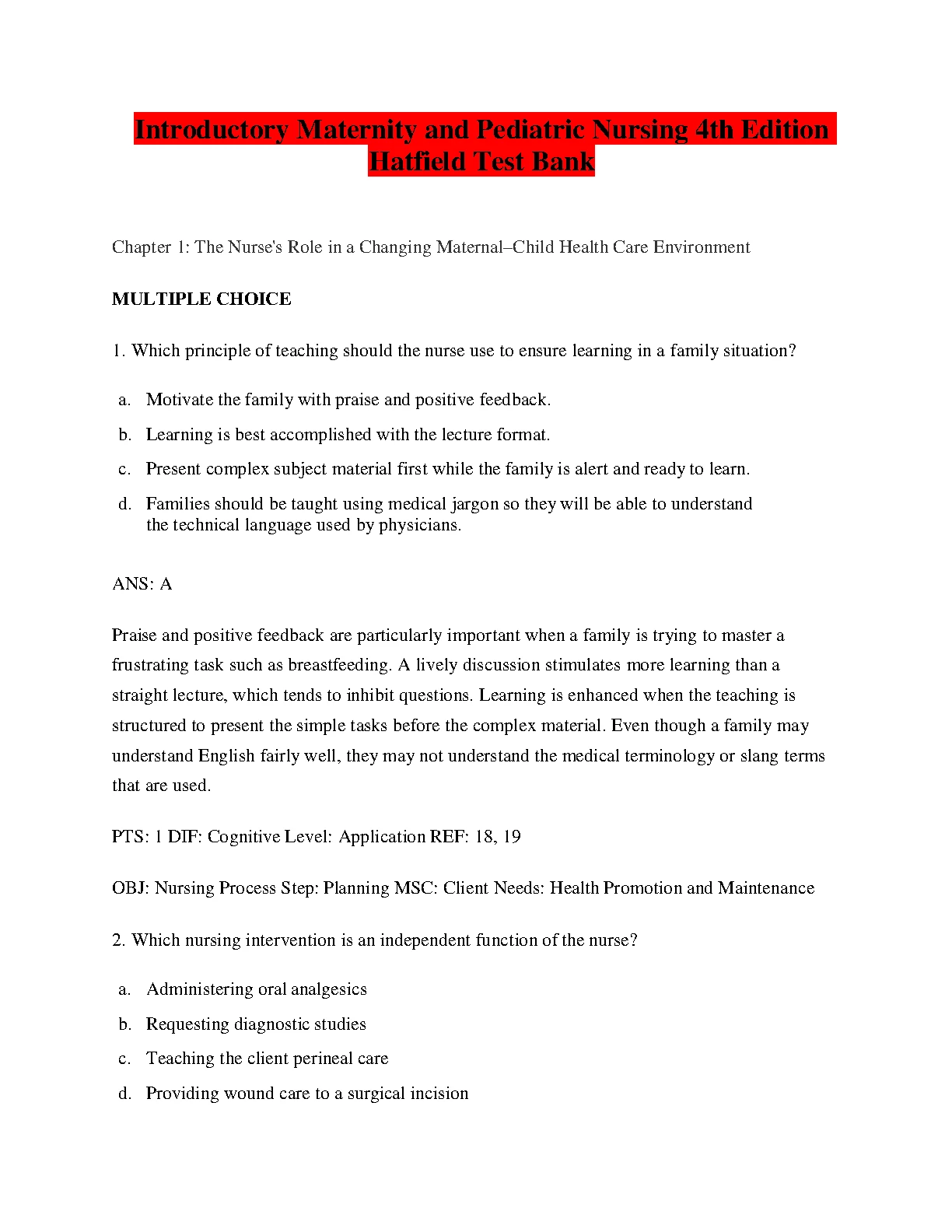 Maternity & Pediatrics Nursing Test Bank 2026/27