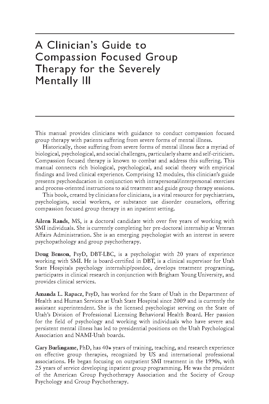 Compassion Focused Therapy for Severe Mental Illness Test Bank