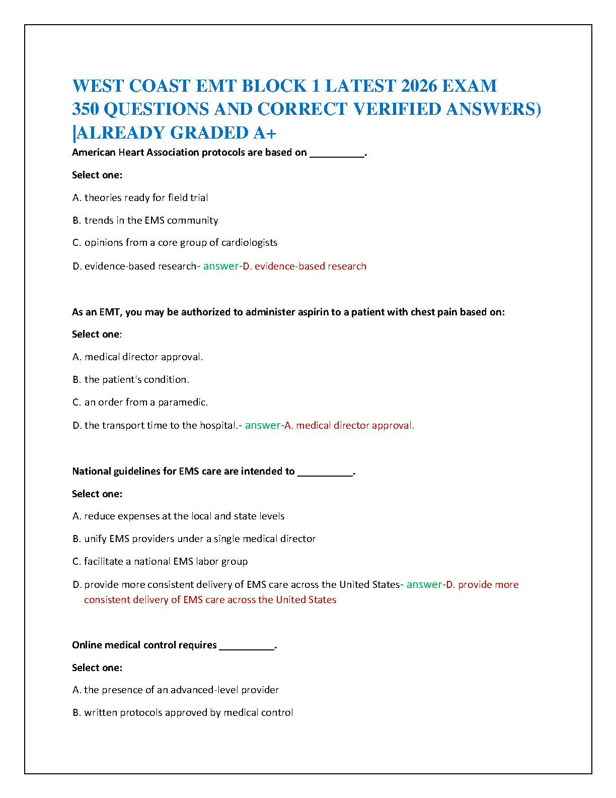 EMT Block 1 Study Guide 2026-27 | AAOS 12th Ed IMG-1