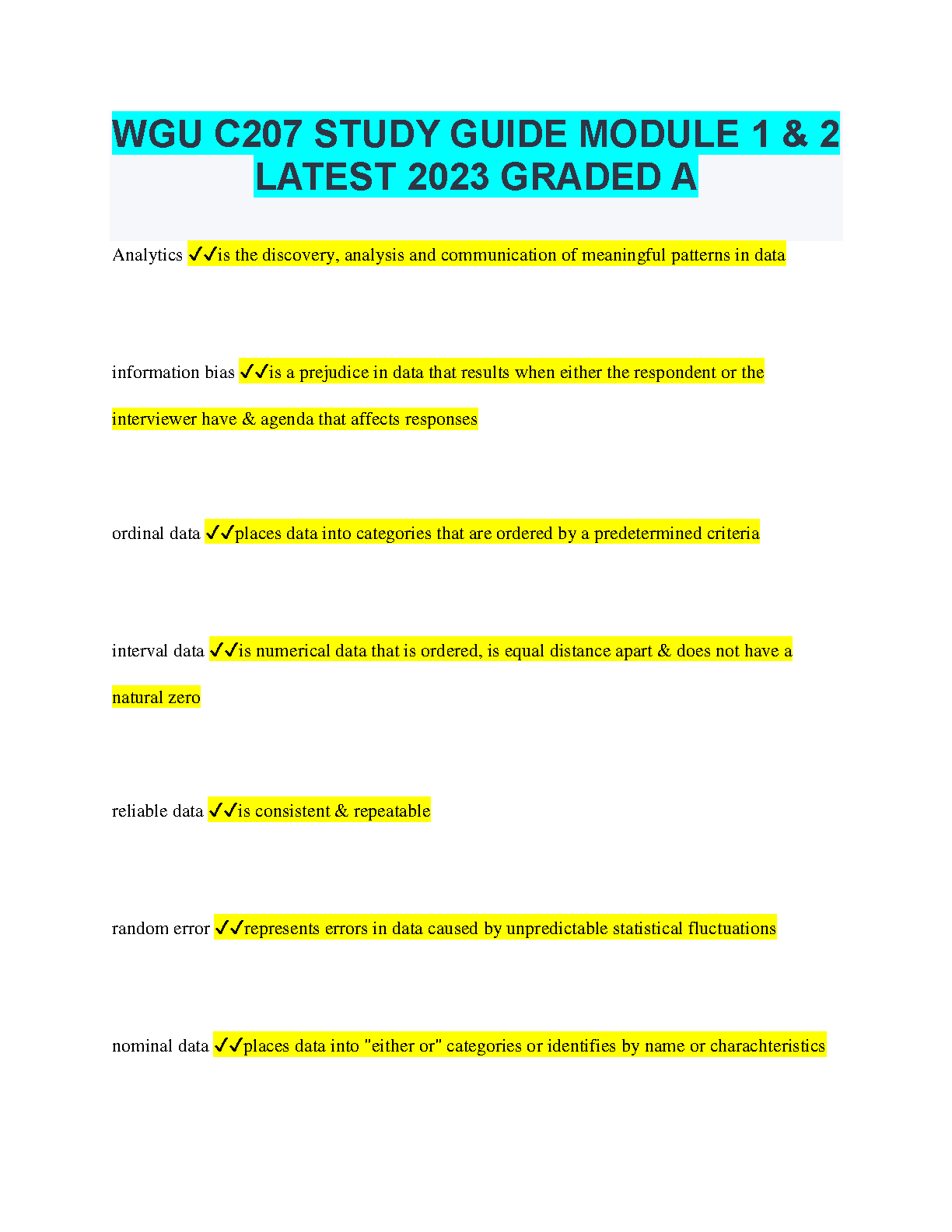 WGU C207 Module 1 and 2 Study Guide Exam Prep IMG-1