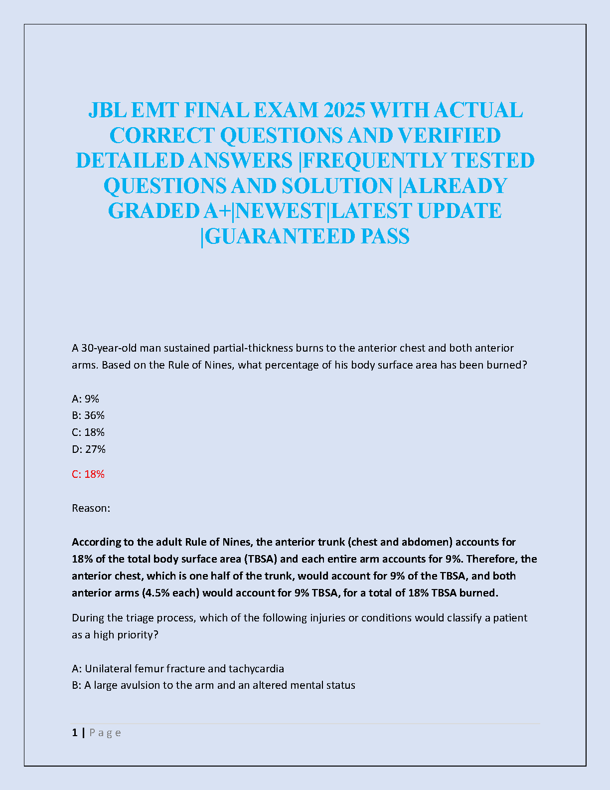 EMT Test Bank: JBL 12th Ed. Emergency Care & Transport 2026/27 IMG-1