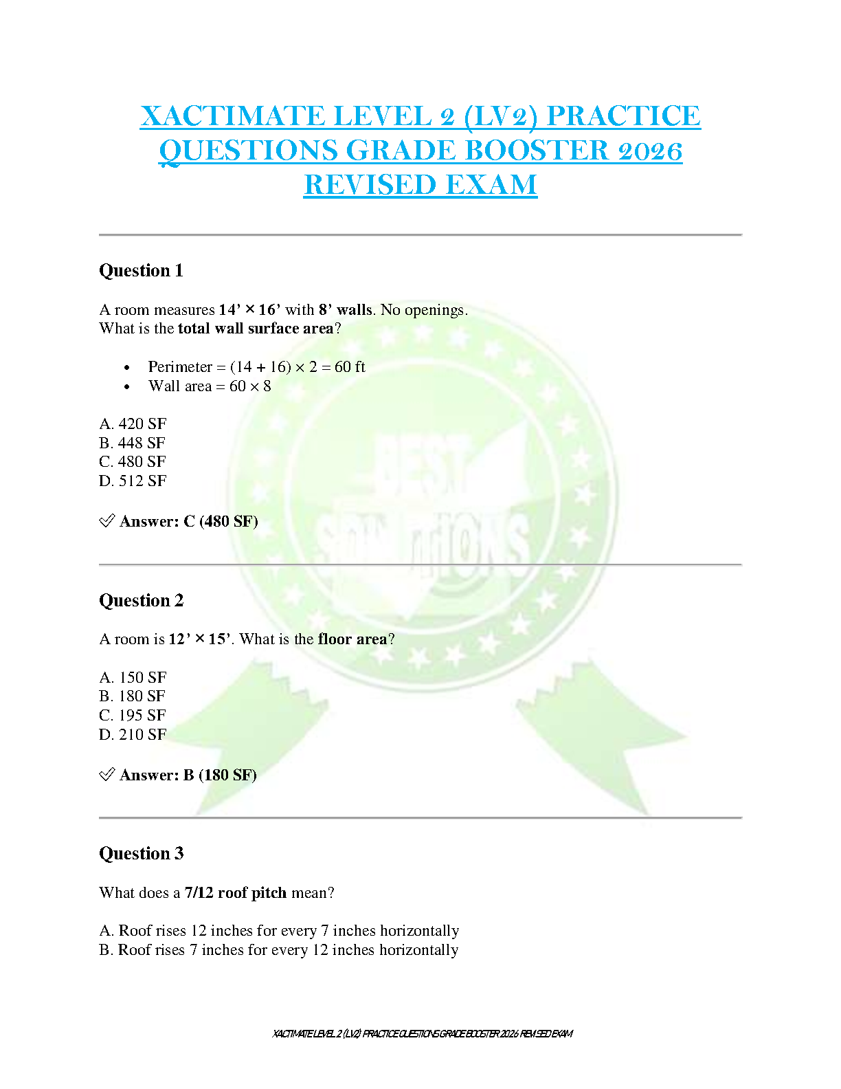 Xactimate LV2 Test Bank 2026 with Verified Answers IMG-1