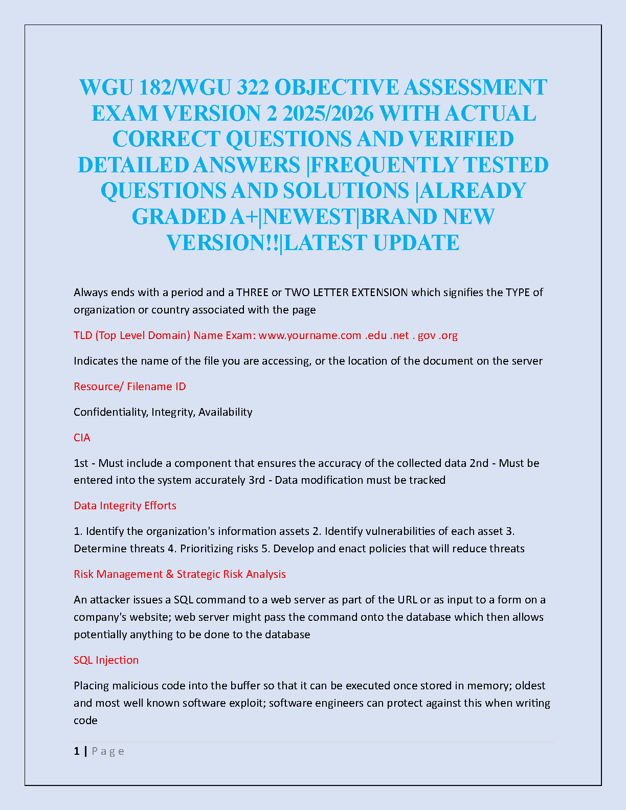 WGU 182/322 Exam Prep: Verified Qs & A 2025 IMG-1