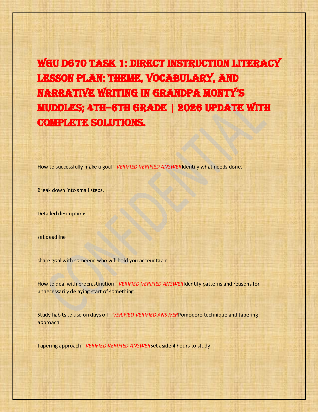 WGU D670 Task 1 Solution: Grandpa Monty's Muddles Lesson Plan
