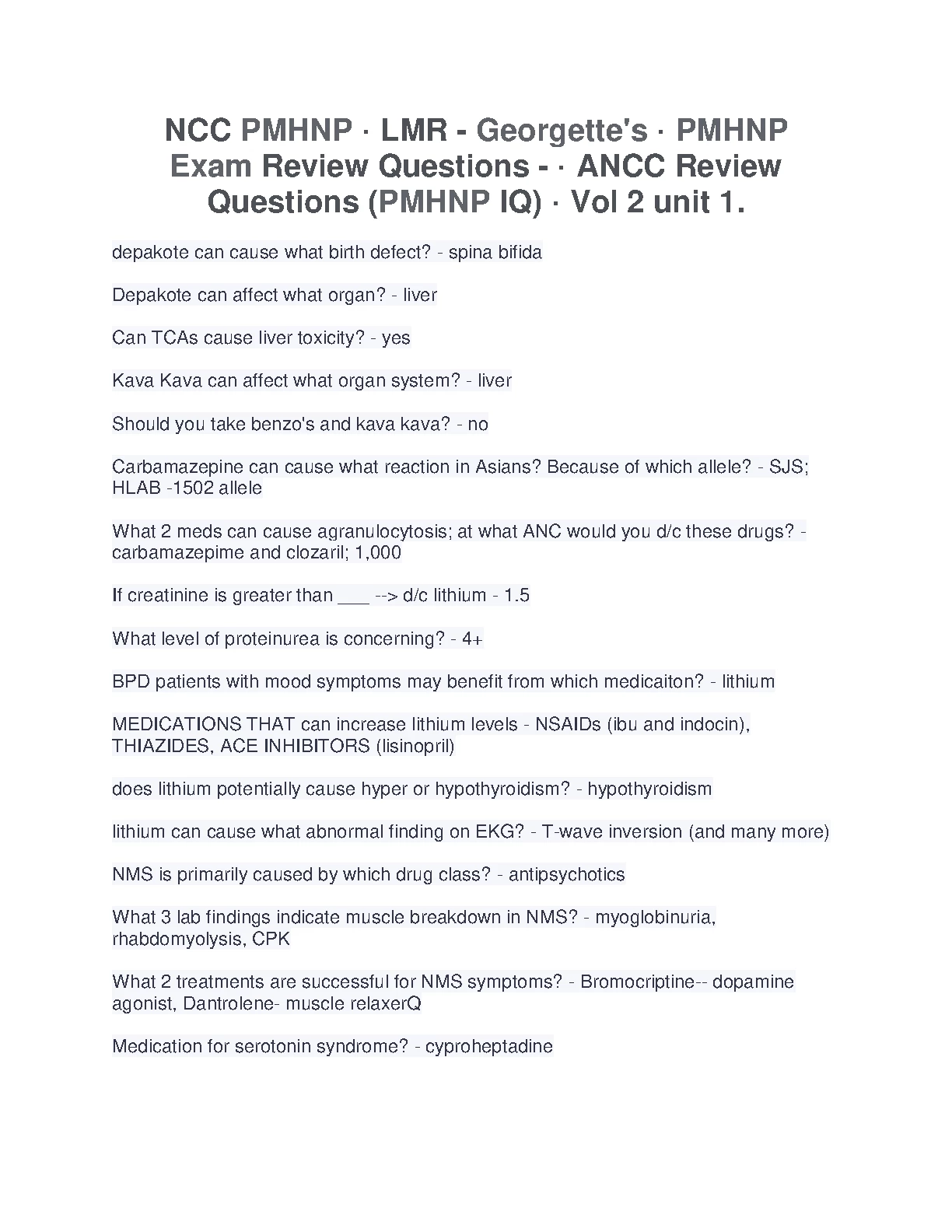 PMHNP LMR Exam Prep 2026/27