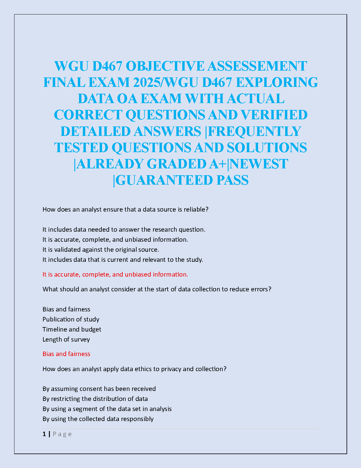 WGU D467 Exploring Data OA Final Exam Study Guide 2025