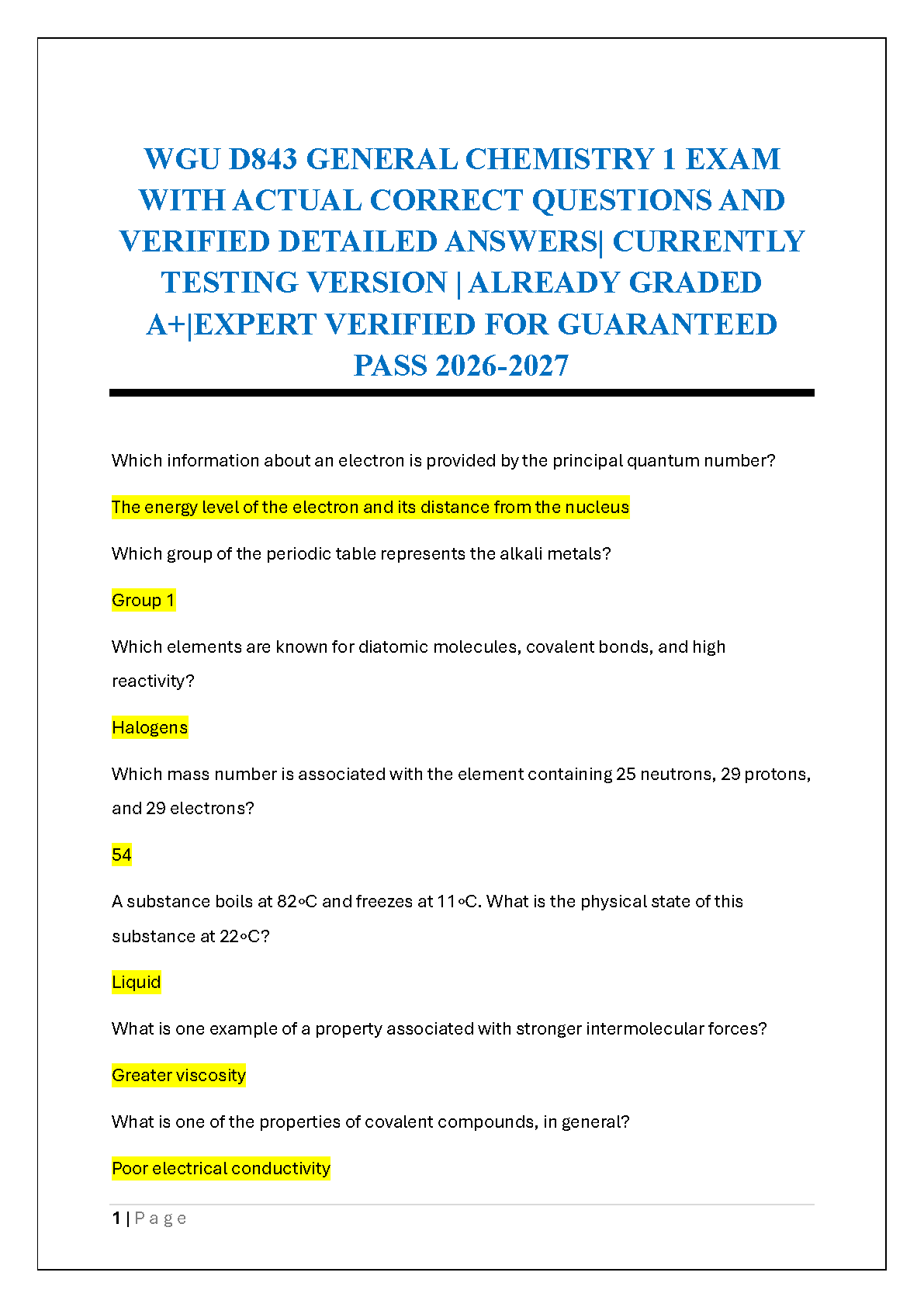 WGU D843 General Chemistry 1 Exam Qs A+ Guide 2026 IMG-1