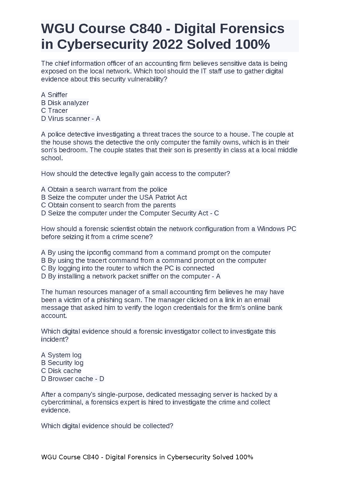 WGU C840 Digital Forensics Test Bank and Solutions 2024 IMG-1