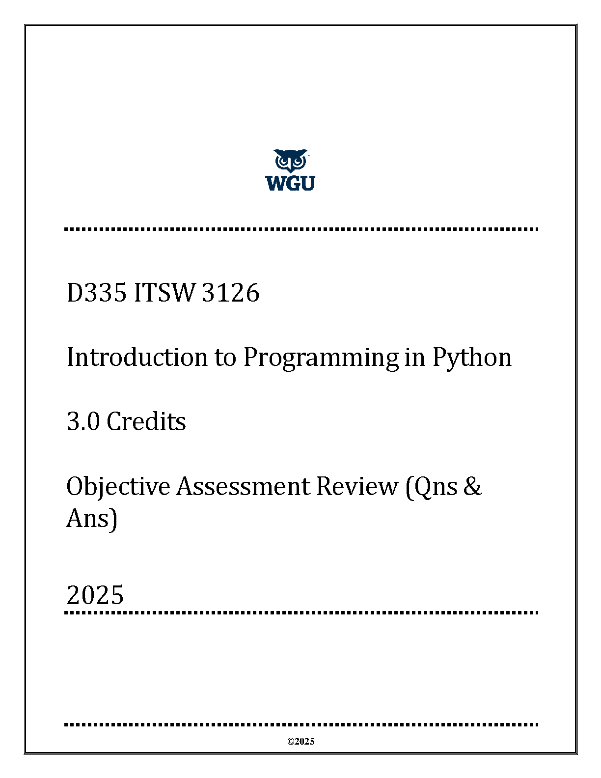 WGU D335 ITSW 3126 Python Exam Prep & Study Guide 2024/25