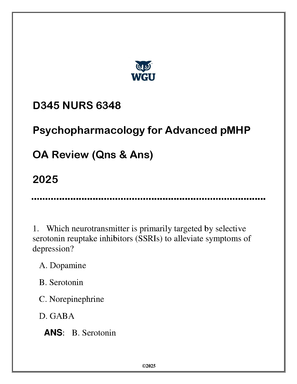 WGU NURS 6348 Psychopharmacology OA Review Q&A 2025 IMG-1