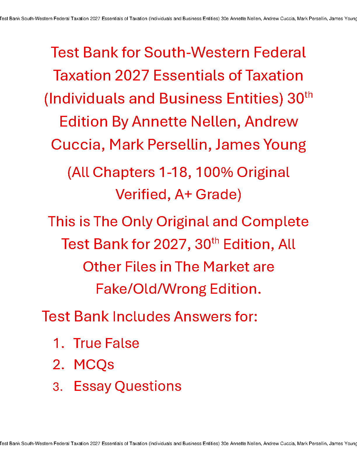 SW Federal Taxation 2027 Test Bank 30th Ed Solutions IMG-1