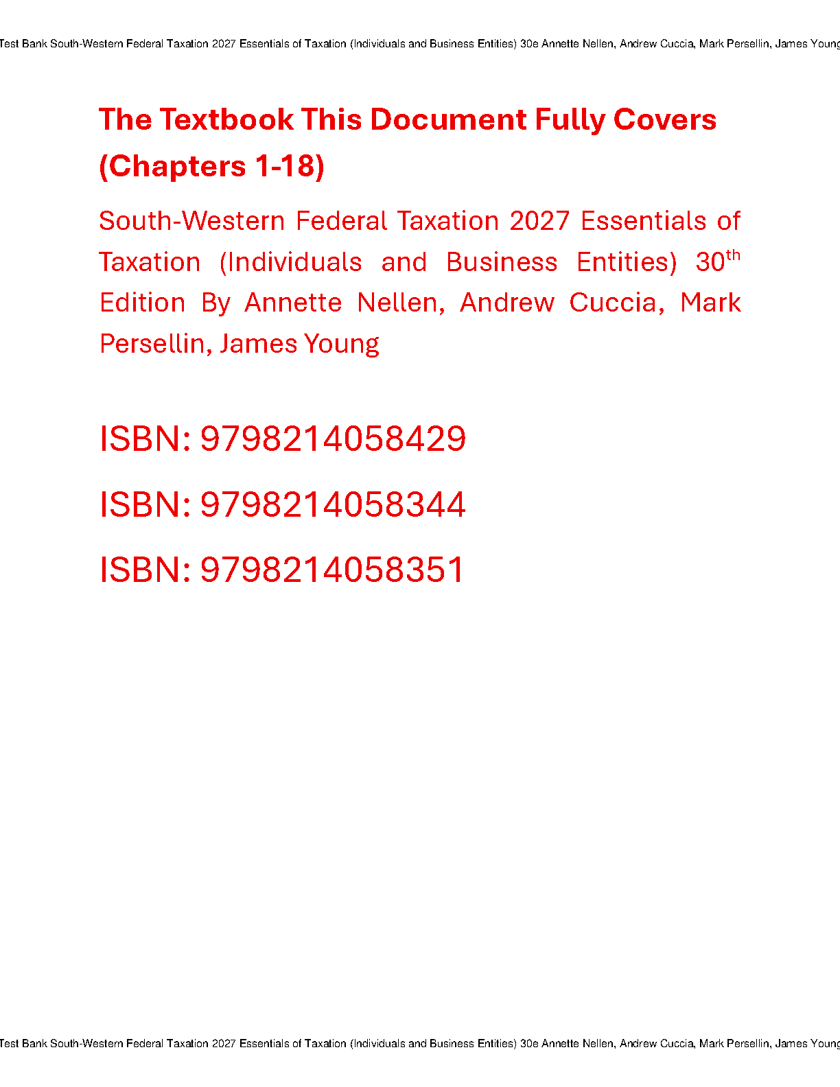 SW Federal Taxation 2027 Test Bank 30th Ed Solutions