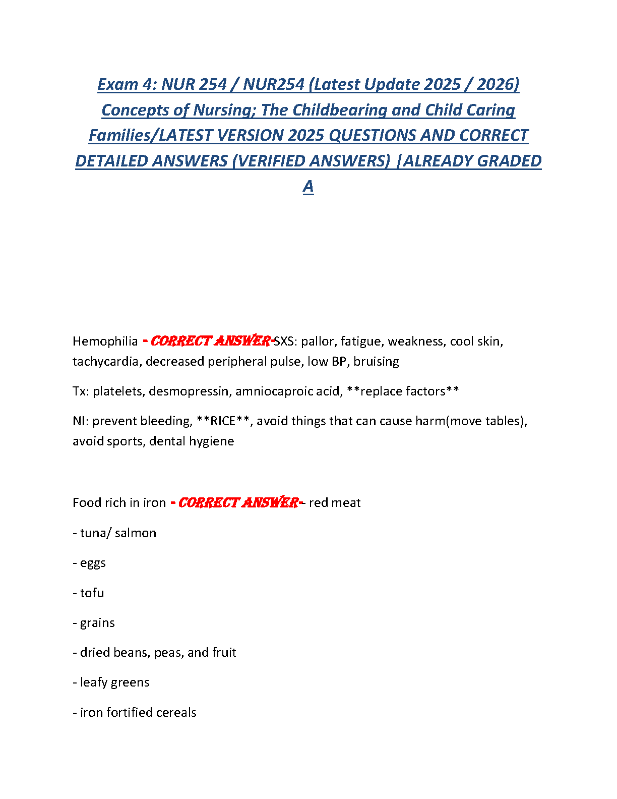 NUR 254 Exam 4 Test Bank 2026/27 | Pillitteri Ricci Nursing IMG-1
