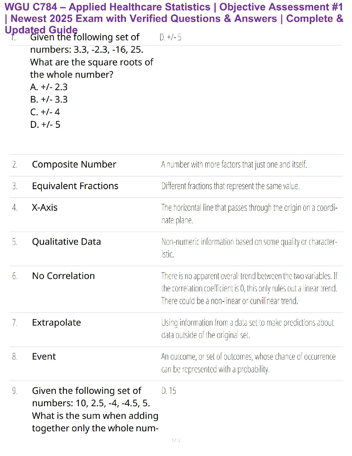 WGU C784 Healthcare Statistics 2025 OA1 Study Guide IMG-1