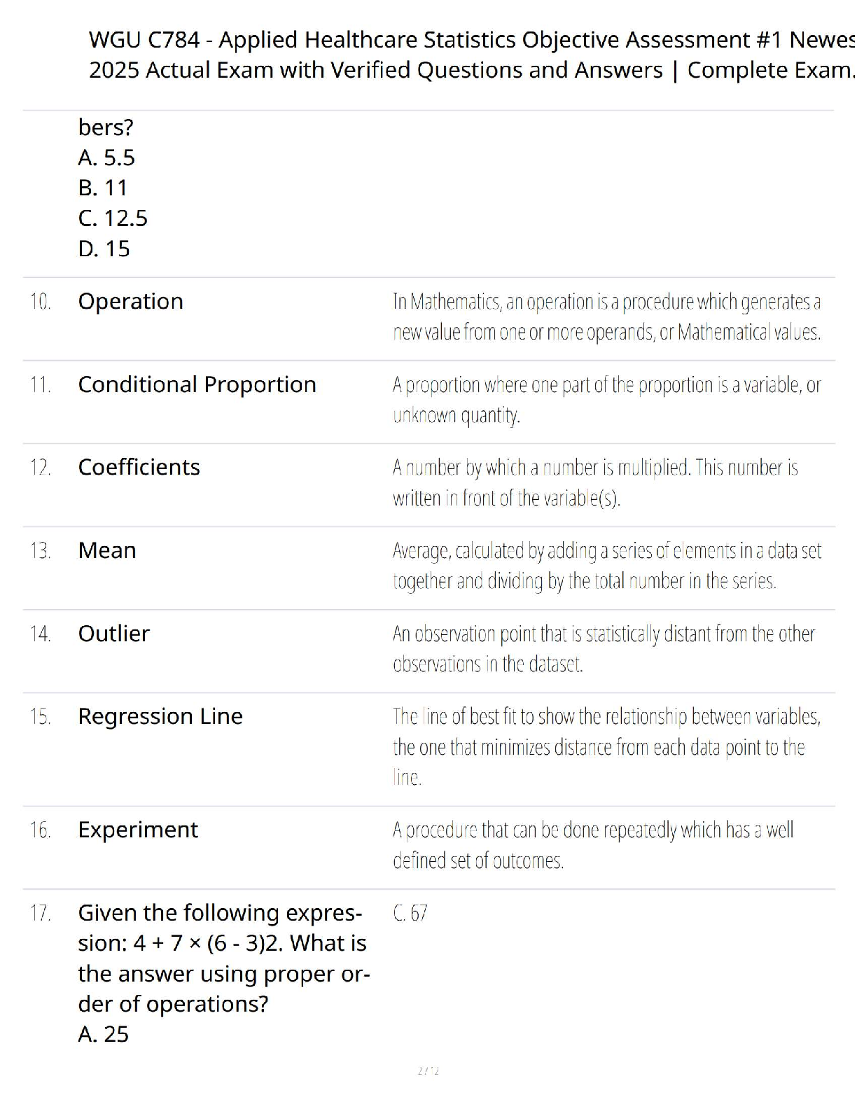 WGU C784 Healthcare Statistics 2025 OA1 Study Guide