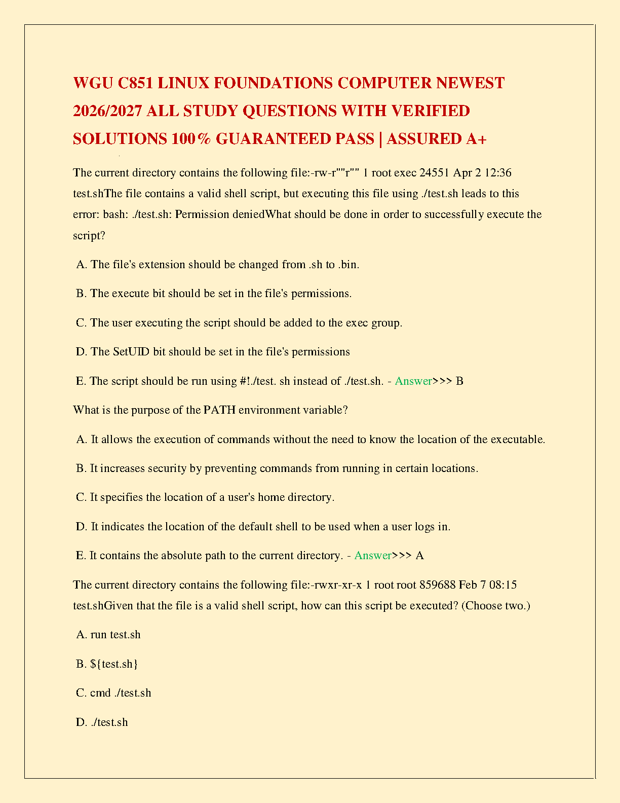 WGU C851 Linux Foundations Exam Questions & Solutions