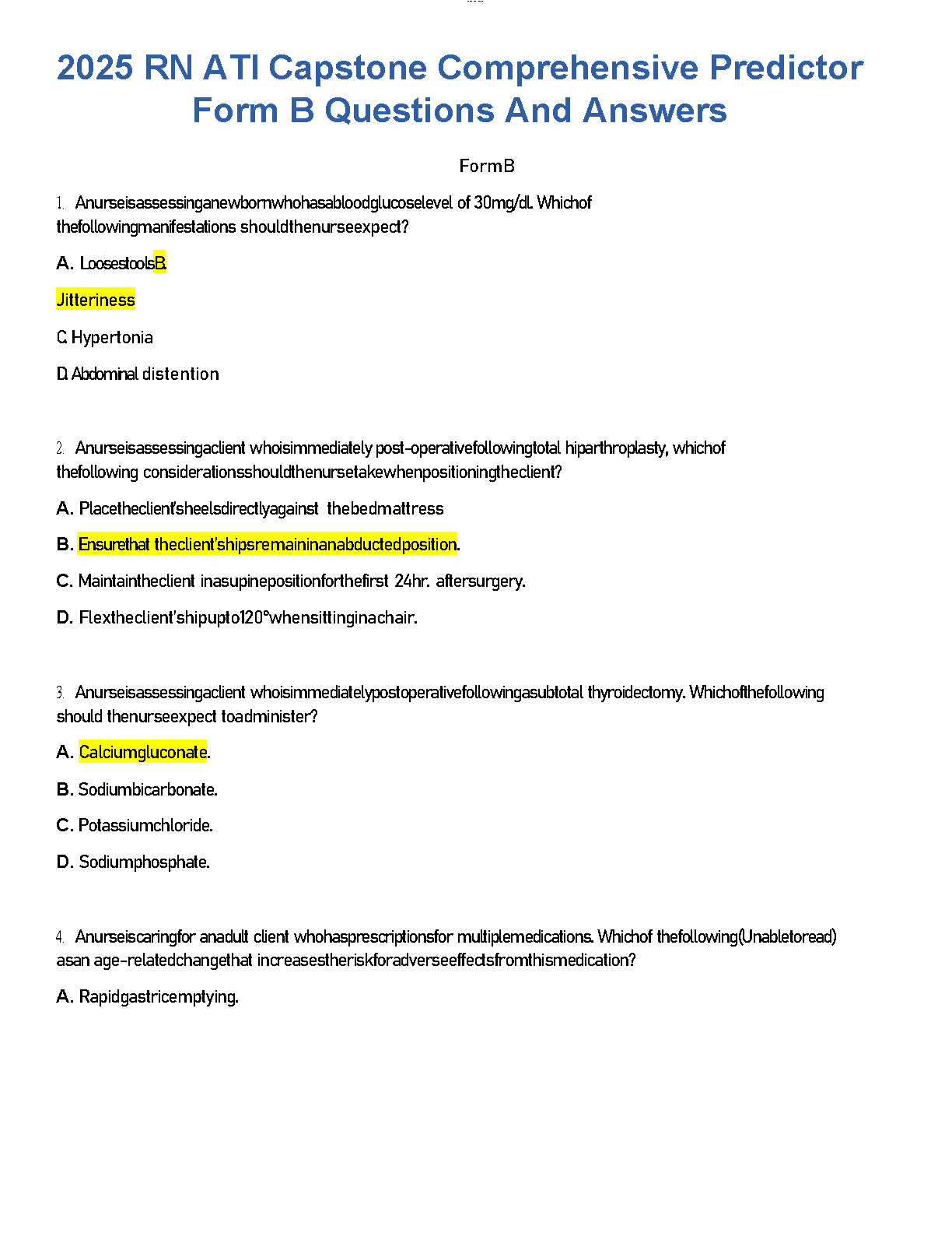 ATI RN Capstone Predictor Form B 2026 Question Bank