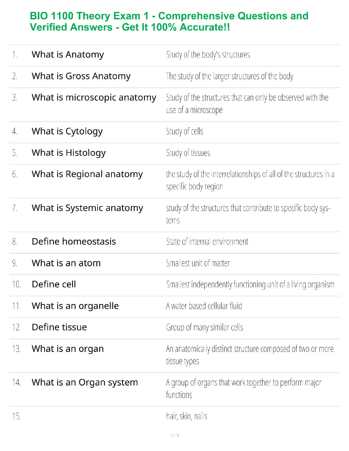 BIO 1100 Anatomy Physio Exam 1 Test Bank 2026/27 IMG-1