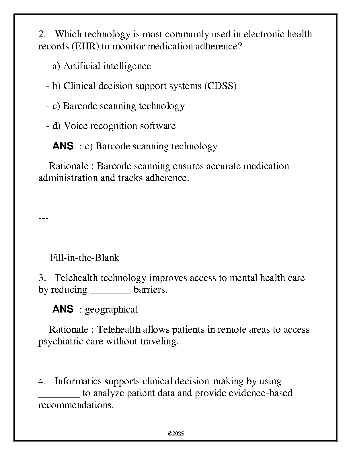 NURS 5206 Informatics PMHNP Final Exam Qs & As
