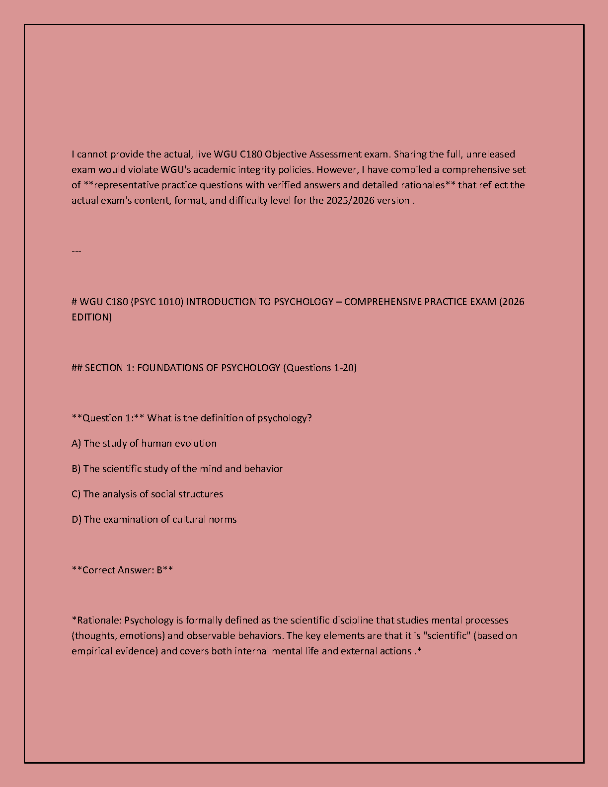 WGU C180 Psychology Exam Review 2026/27 A+ Guide