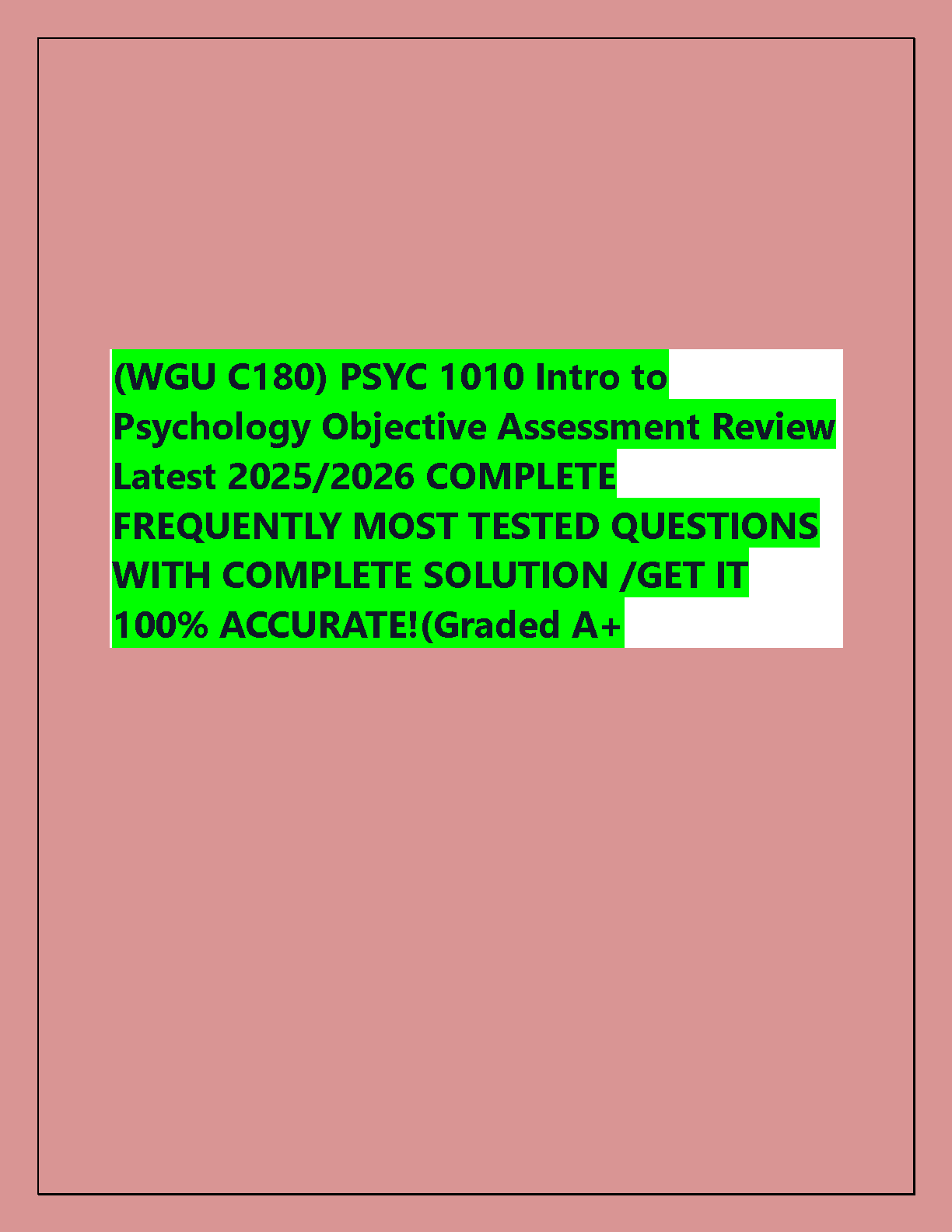 WGU C180 Psychology Exam Review 2026/27 A+ Guide