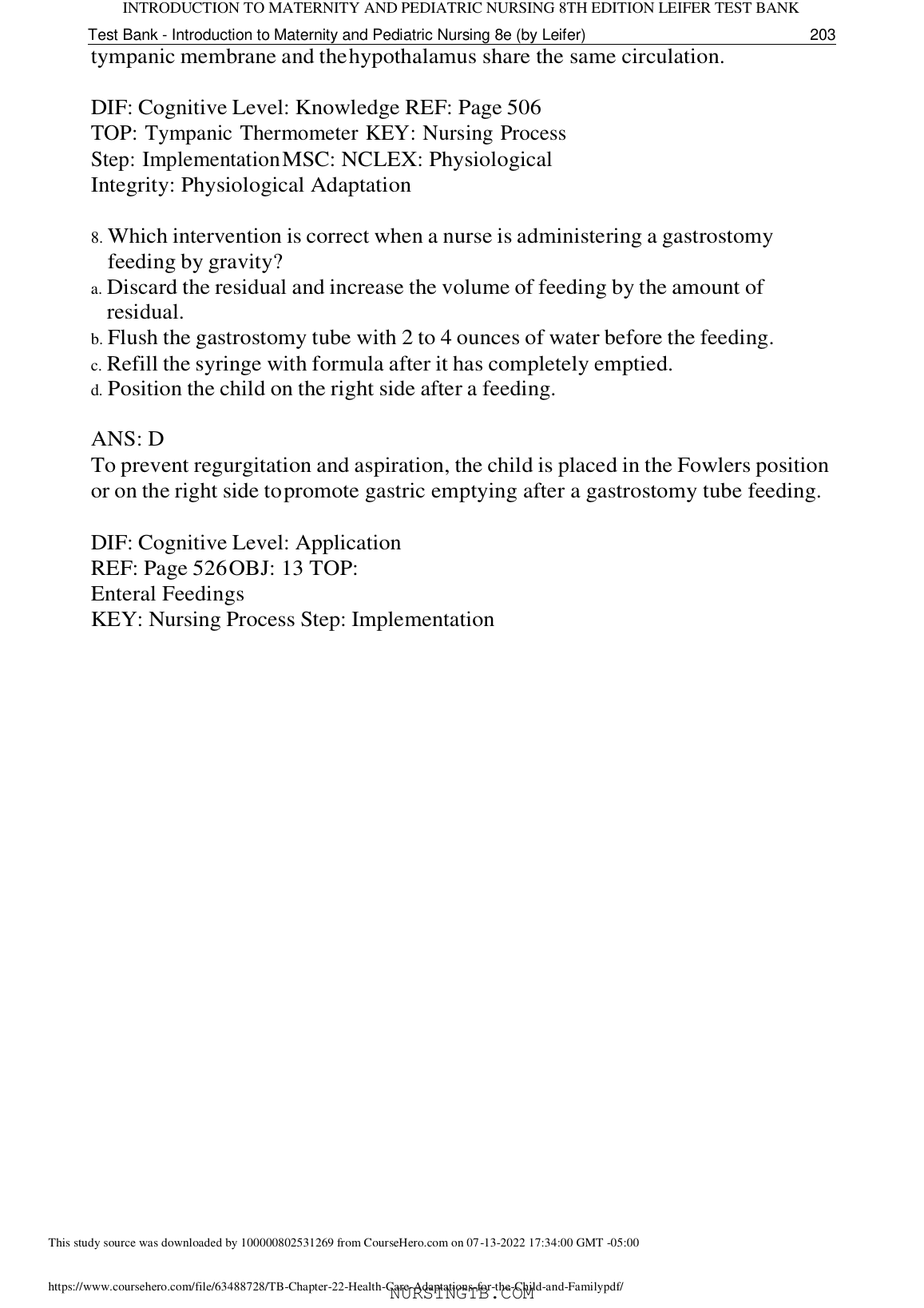 Leifer Pediatric Nursing Test Bank 2026/2027 Solutions IMG-1