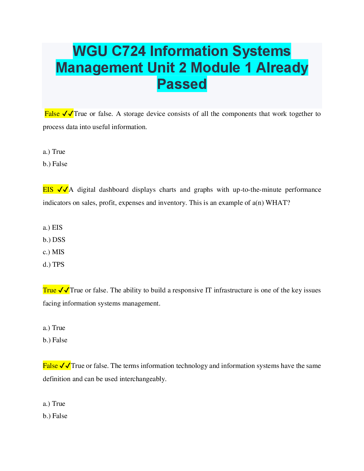 WGU C724 ISM Unit 2 Module 1 Revision Summary