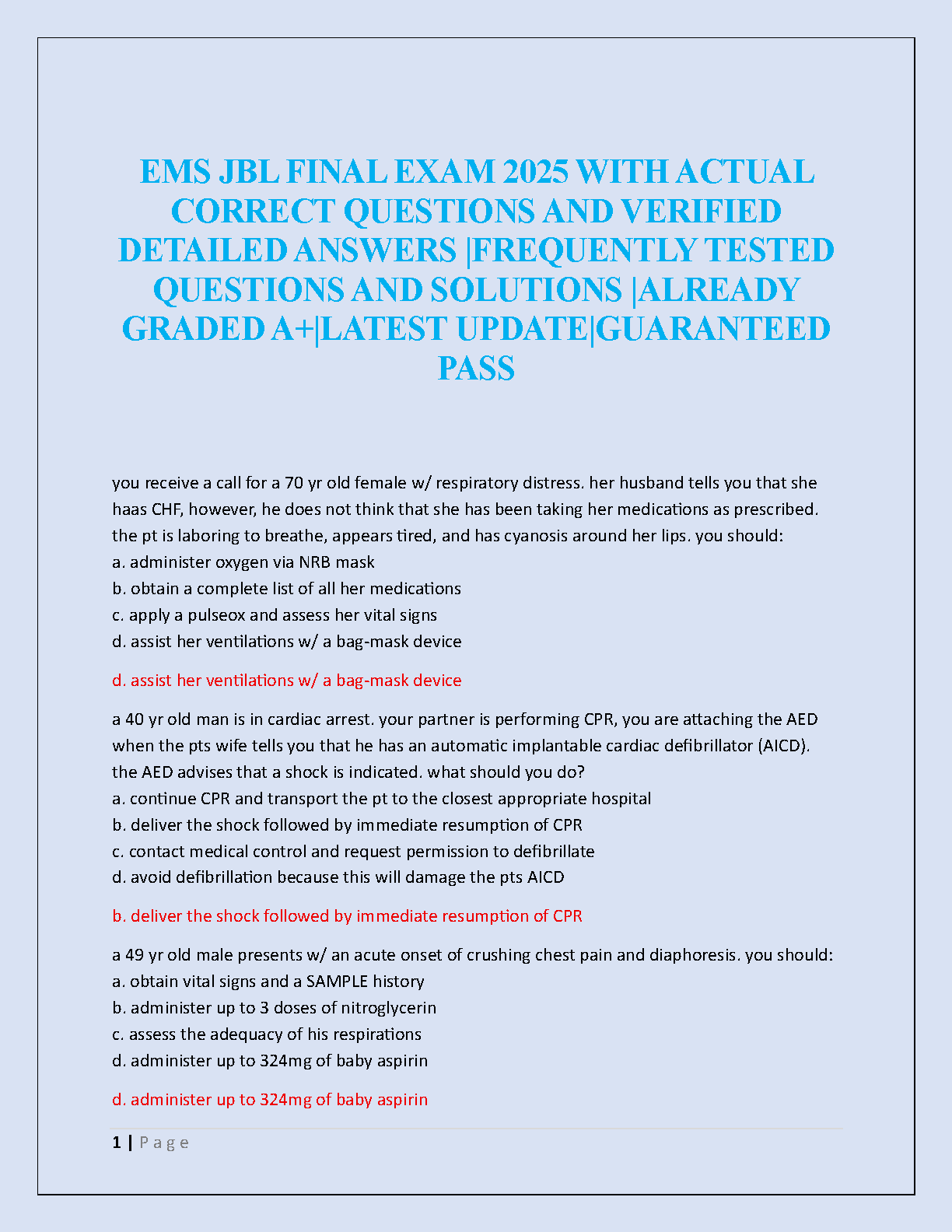 EMS JBL Final Exam Test Bank 2026 12th Ed AAOS Pollak Verified