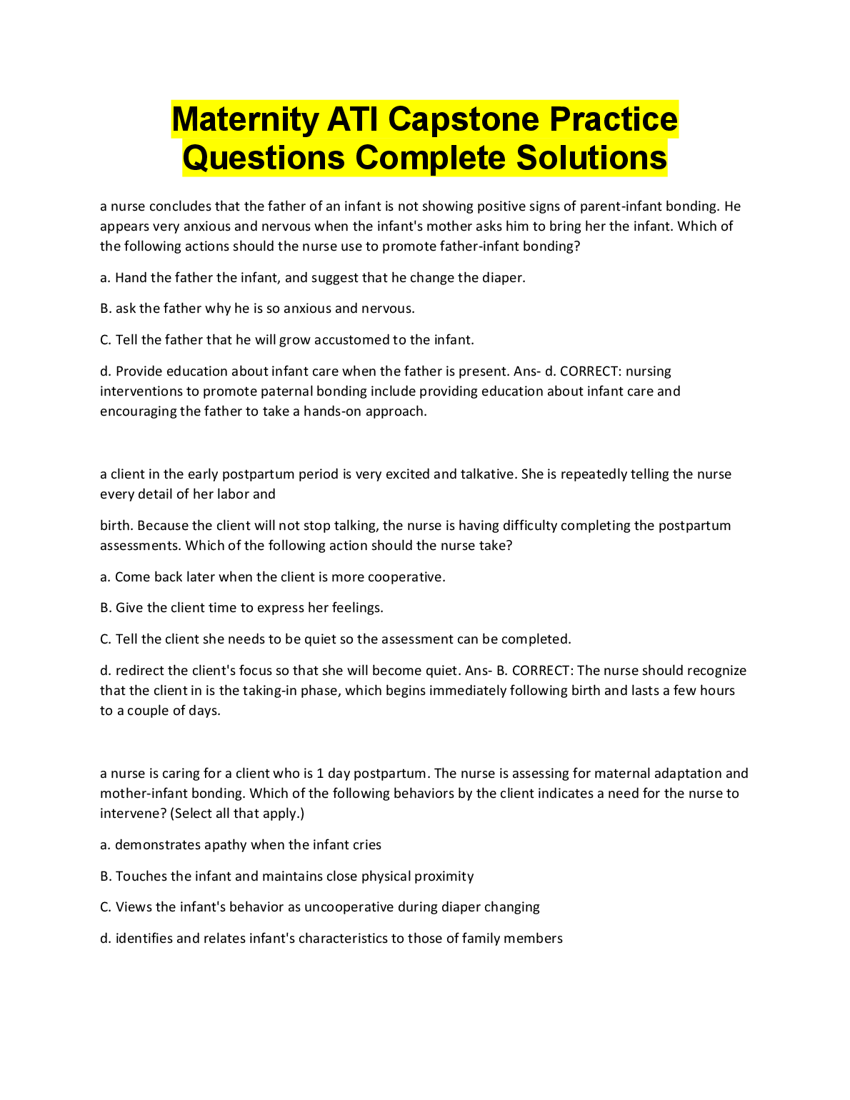 Maternity ATI Capstone Exam Prep 2026-27