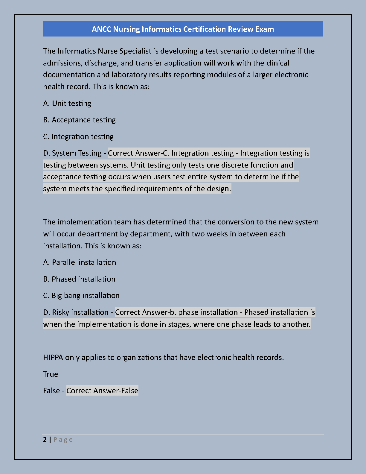Nursing Informatics ANCC Test Bank 2026 Questions and Answers