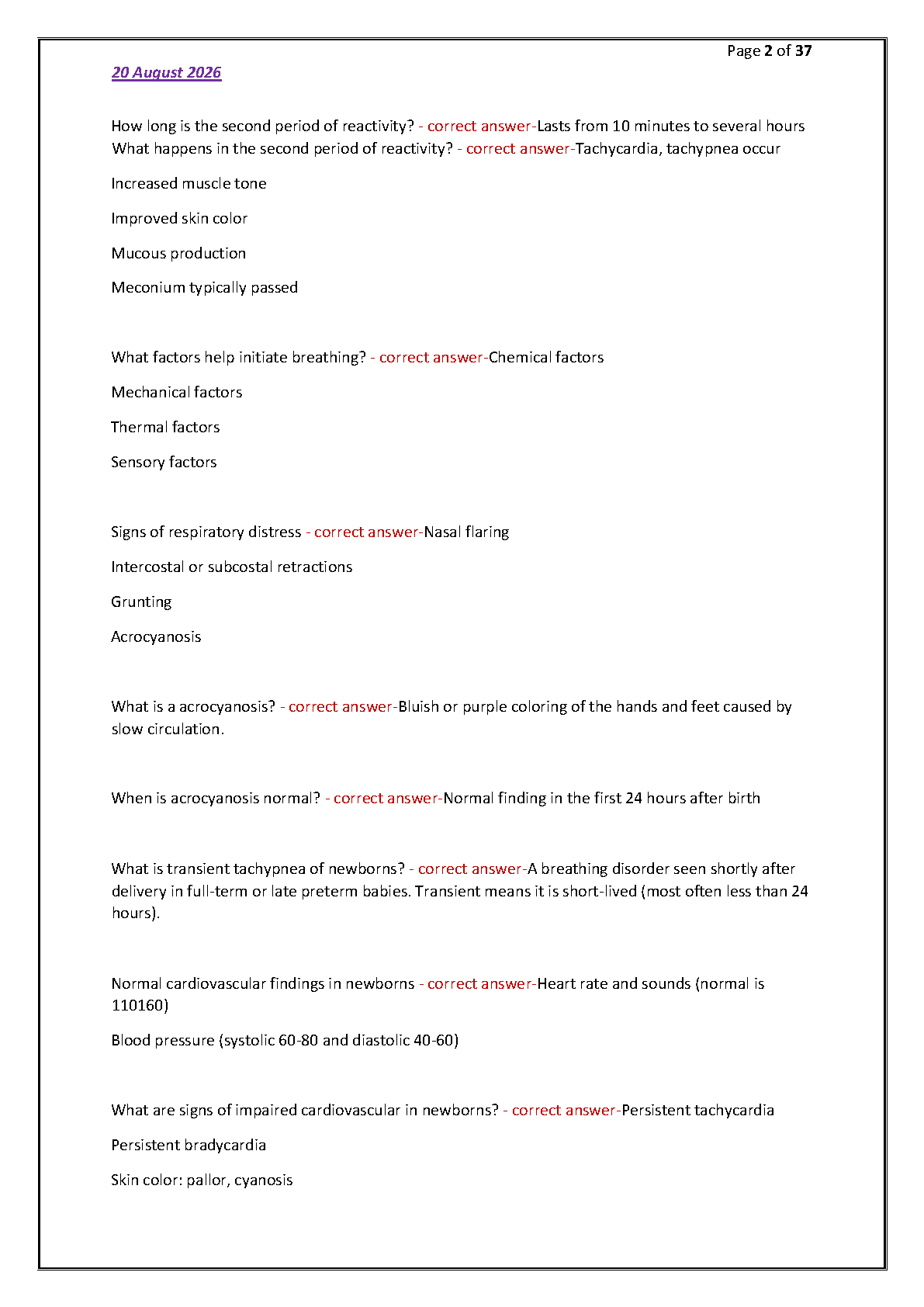 Neonatal Care OB Test Bank Exam 2026/27
