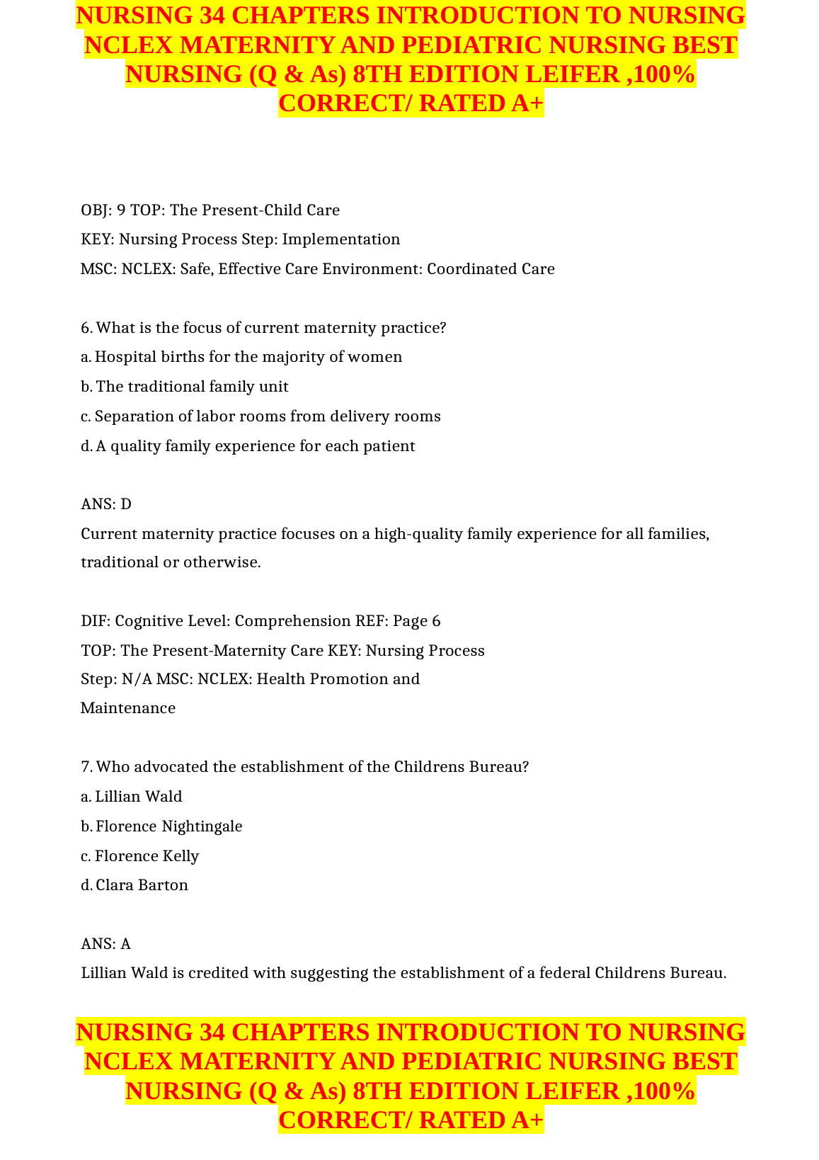 Nursing NCLEX Maternity Pediatric Test Bank Leifer 2026/27 IMG-1