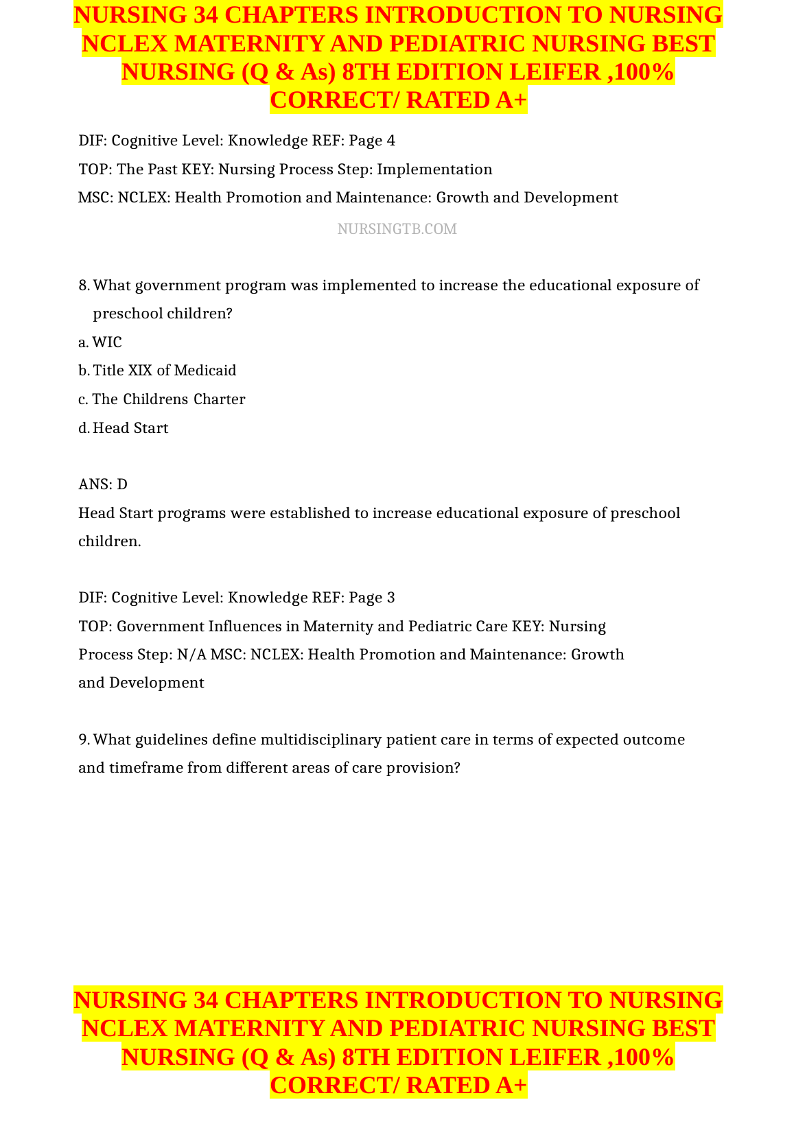 Nursing NCLEX Maternity Pediatric Test Bank Leifer 2026/27