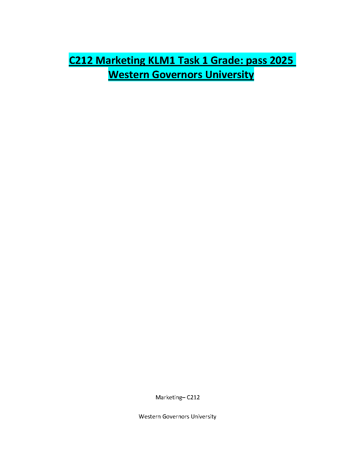WGU C212 Marketing KLM1 Task 1 Passed Solution 2025 Guide IMG-1