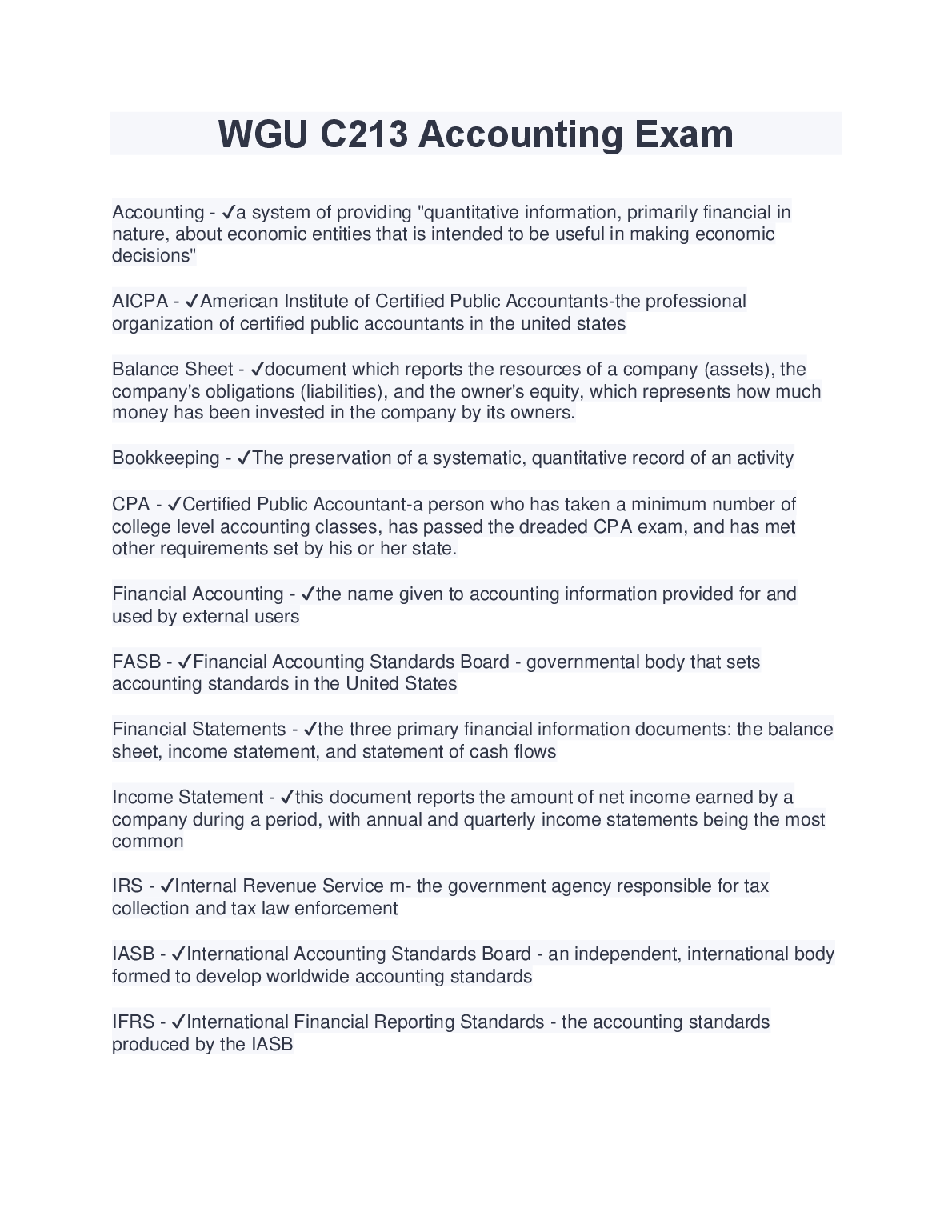 WGU C213 Accounting Study Guide 2024-2025 Exam Prep