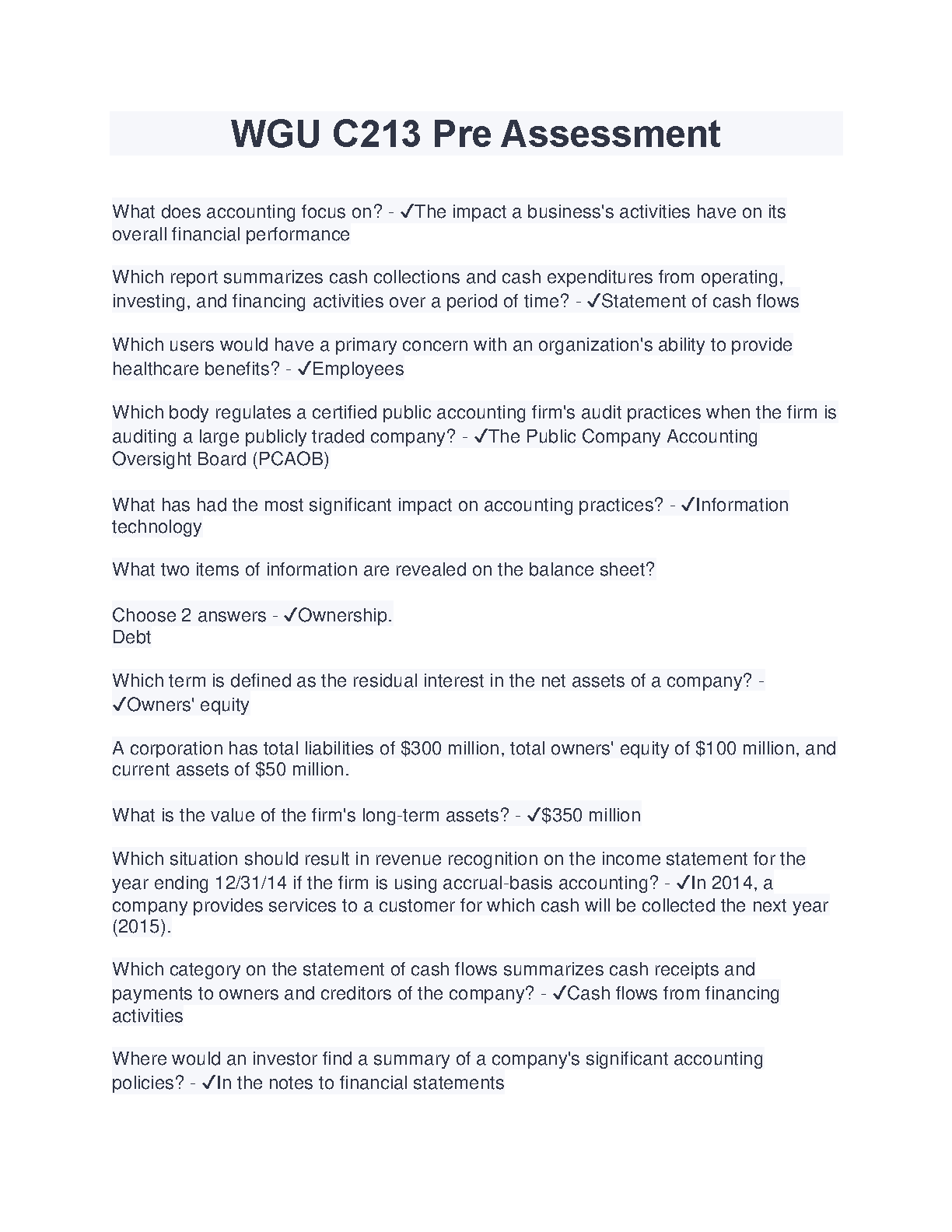 WGU C213 Pre-Assessment Prep Guide 2024-2025