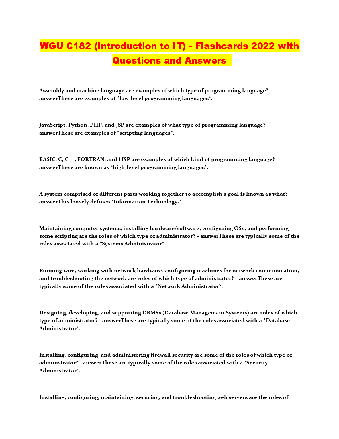 WGU C182 Intro to IT Flashcards Q&A 2023 Revision Aid