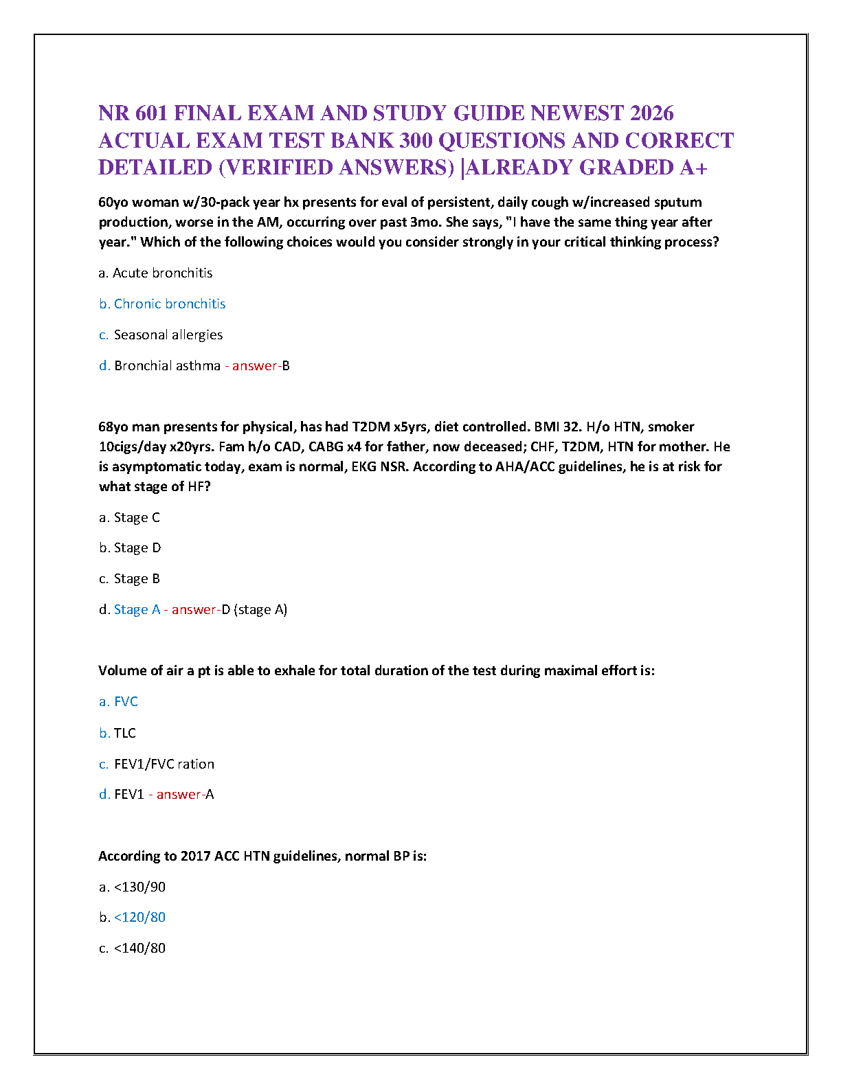 NR 601 Test Bank 300 Questions | Primary Care Nursing 2025